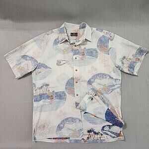 Kahala Hawaiian Islands Mens Lg Shirt Reverse Print Button Front Surfing Cotton